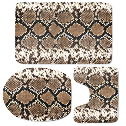 Brown Python Snakeskin Print 3 Piece Bath Mat Set