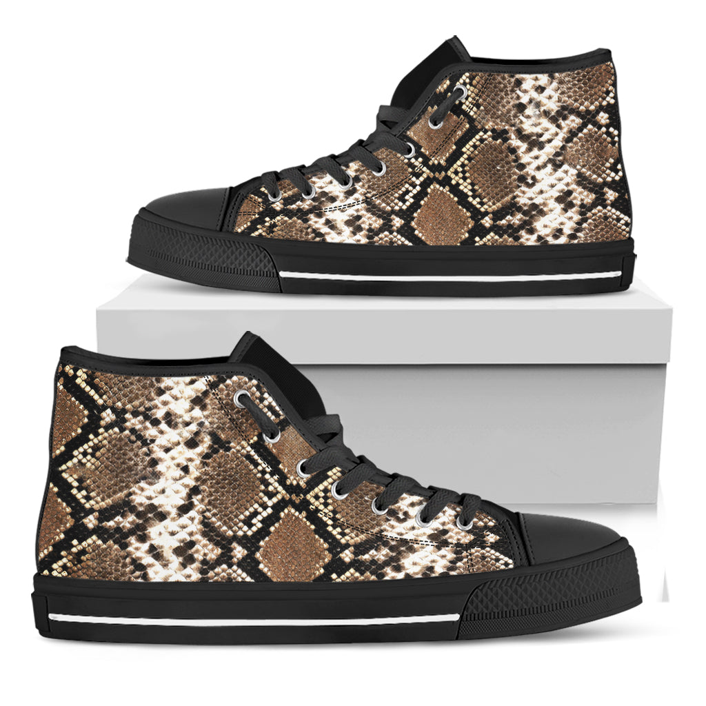 Brown Python Snakeskin Print Black High Top Shoes