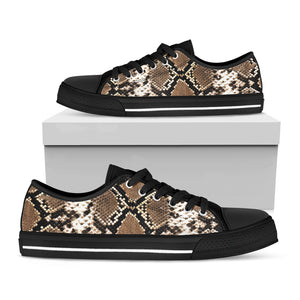 Brown Python Snakeskin Print Black Low Top Shoes