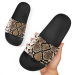 Brown Python Snakeskin Print Black Slide Sandals