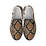 Brown Python Snakeskin Print Black Slip On Shoes