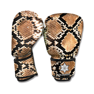 Brown Python Snakeskin Print Boxing Gloves