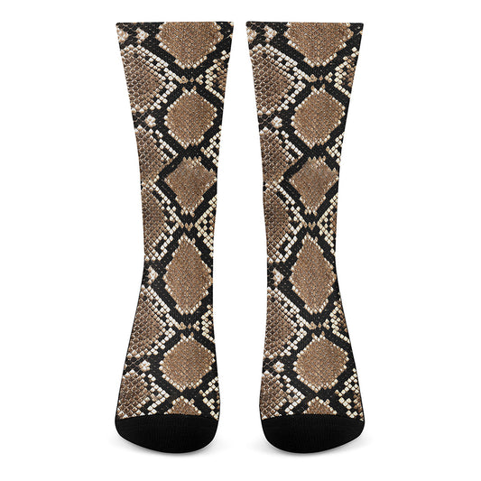 Brown Python Snakeskin Print Crew Socks