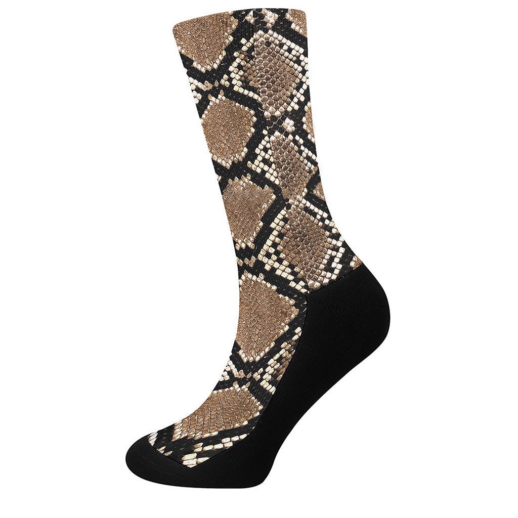 Brown Python Snakeskin Print Crew Socks