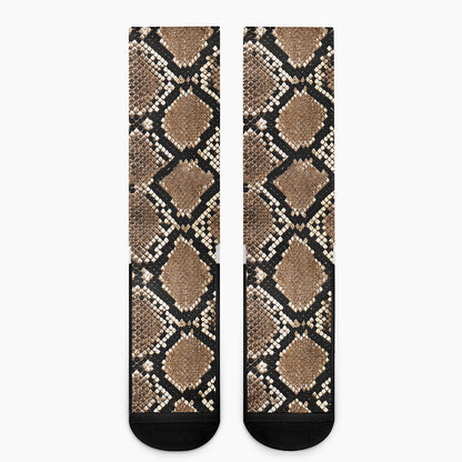 Brown Python Snakeskin Print Crew Socks