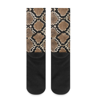 Brown Python Snakeskin Print Crew Socks