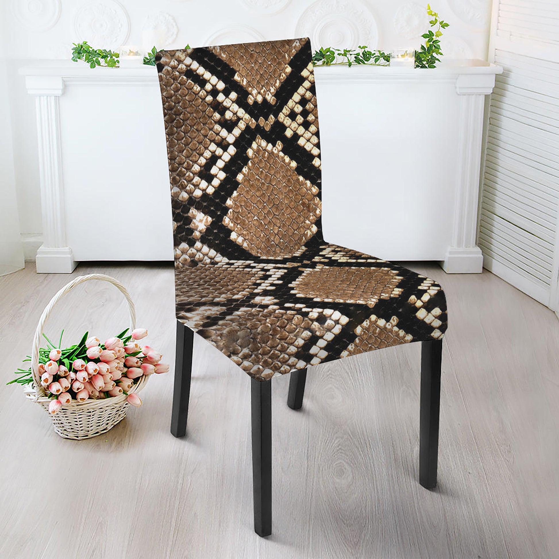 Brown Python Snakeskin Print Dining Chair Slipcover