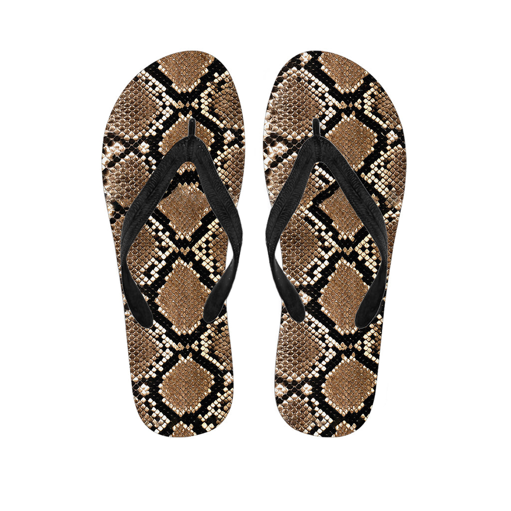 Brown Python Snakeskin Print Flip Flops