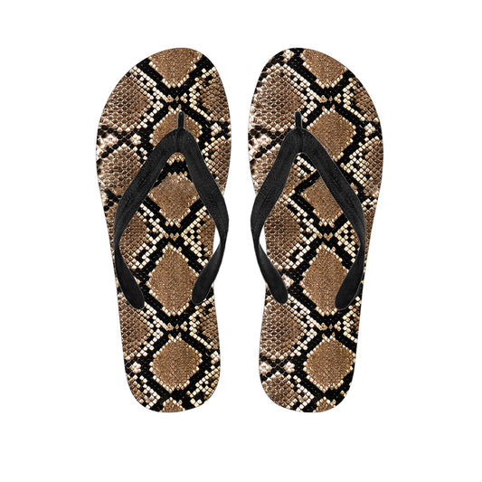 Brown Python Snakeskin Print Flip Flops
