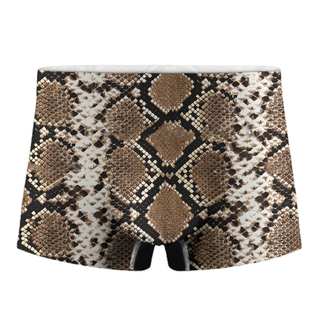 Brown Python Snakeskin Print Men's Boxer Briefs