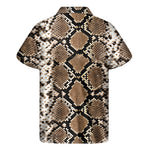 Brown Python Snakeskin Print Men's Short Sleeve Shirt