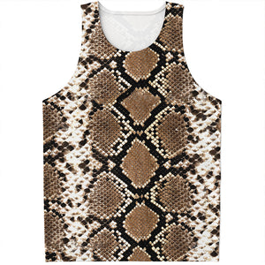 Brown Python Snakeskin Print Men's Tank Top