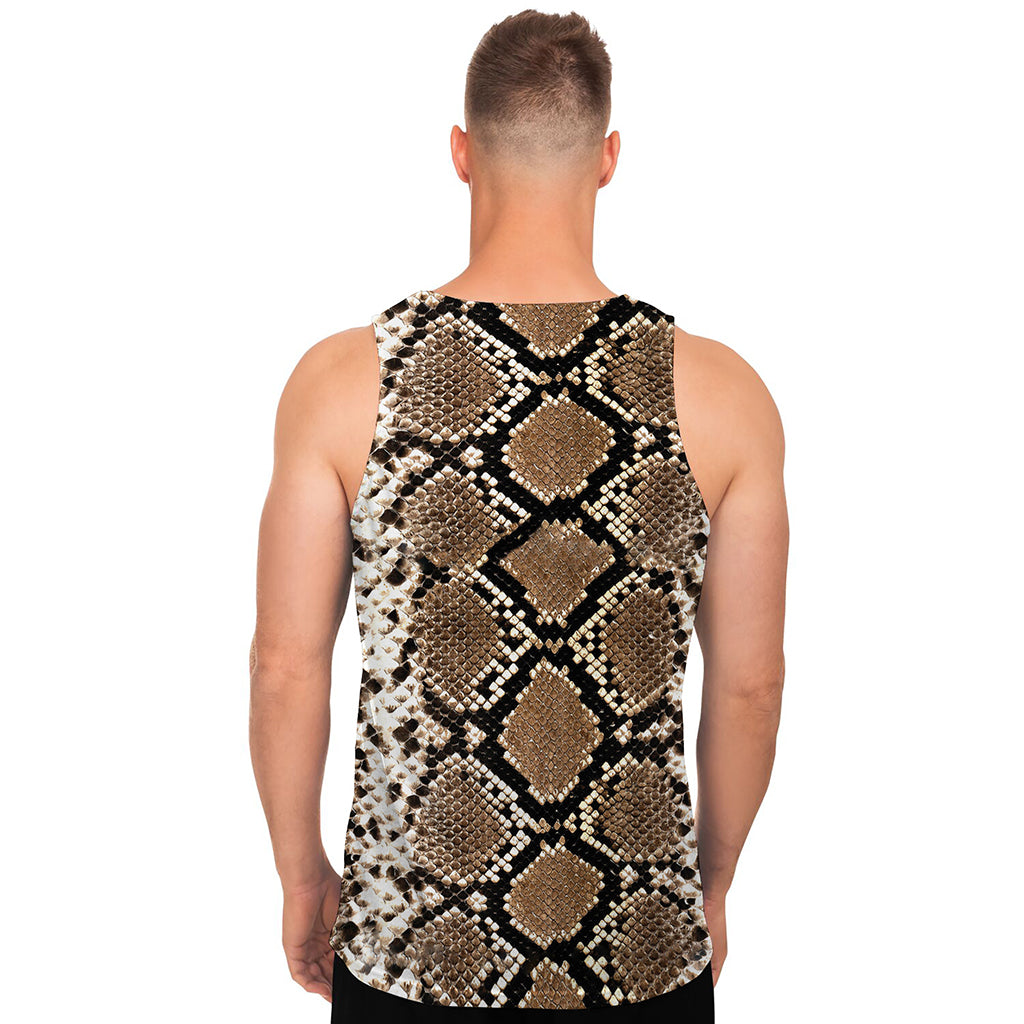 Brown Python Snakeskin Print Men's Tank Top