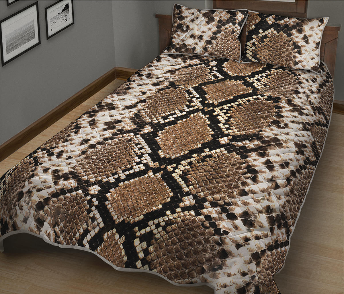 Brown Python Snakeskin Print Quilt Bed Set