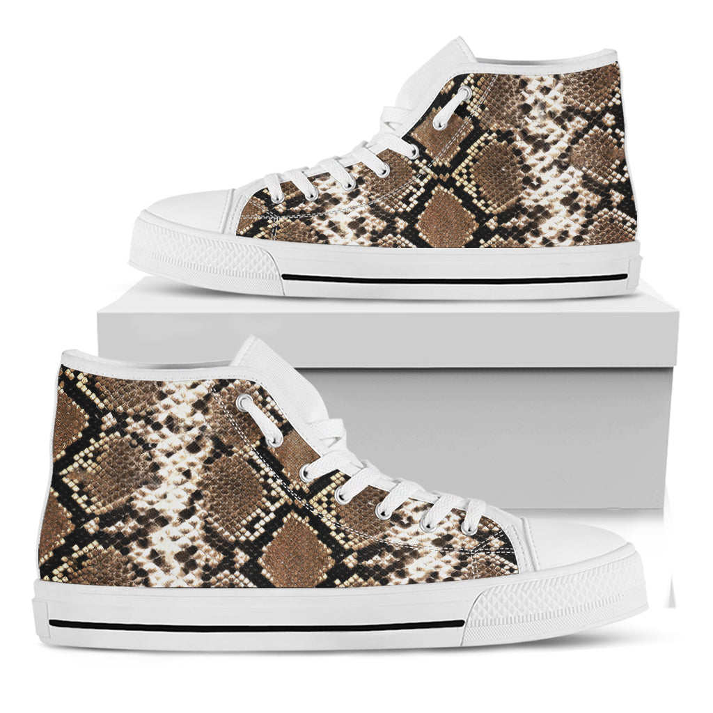 Brown Python Snakeskin Print White High Top Shoes