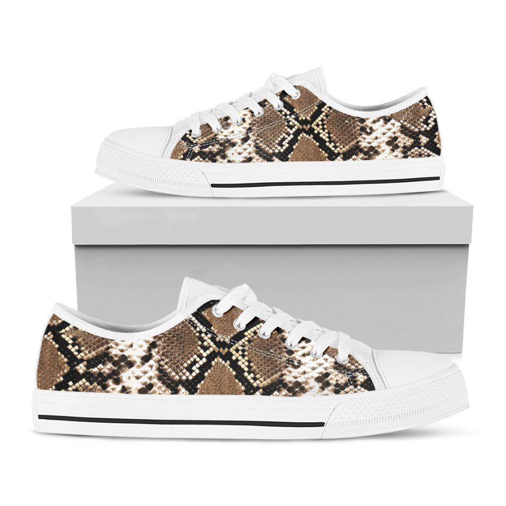 Brown Python Snakeskin Print White Low Top Shoes