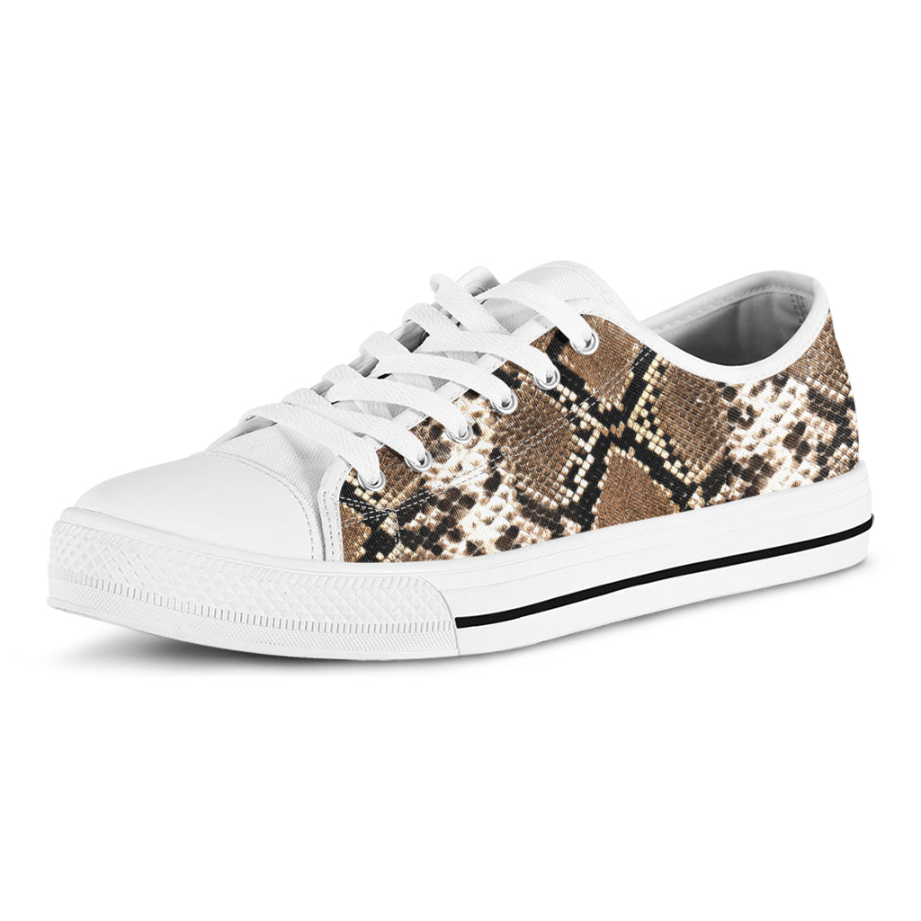 Brown Python Snakeskin Print White Low Top Shoes