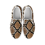 Brown Python Snakeskin Print White Slip On Shoes