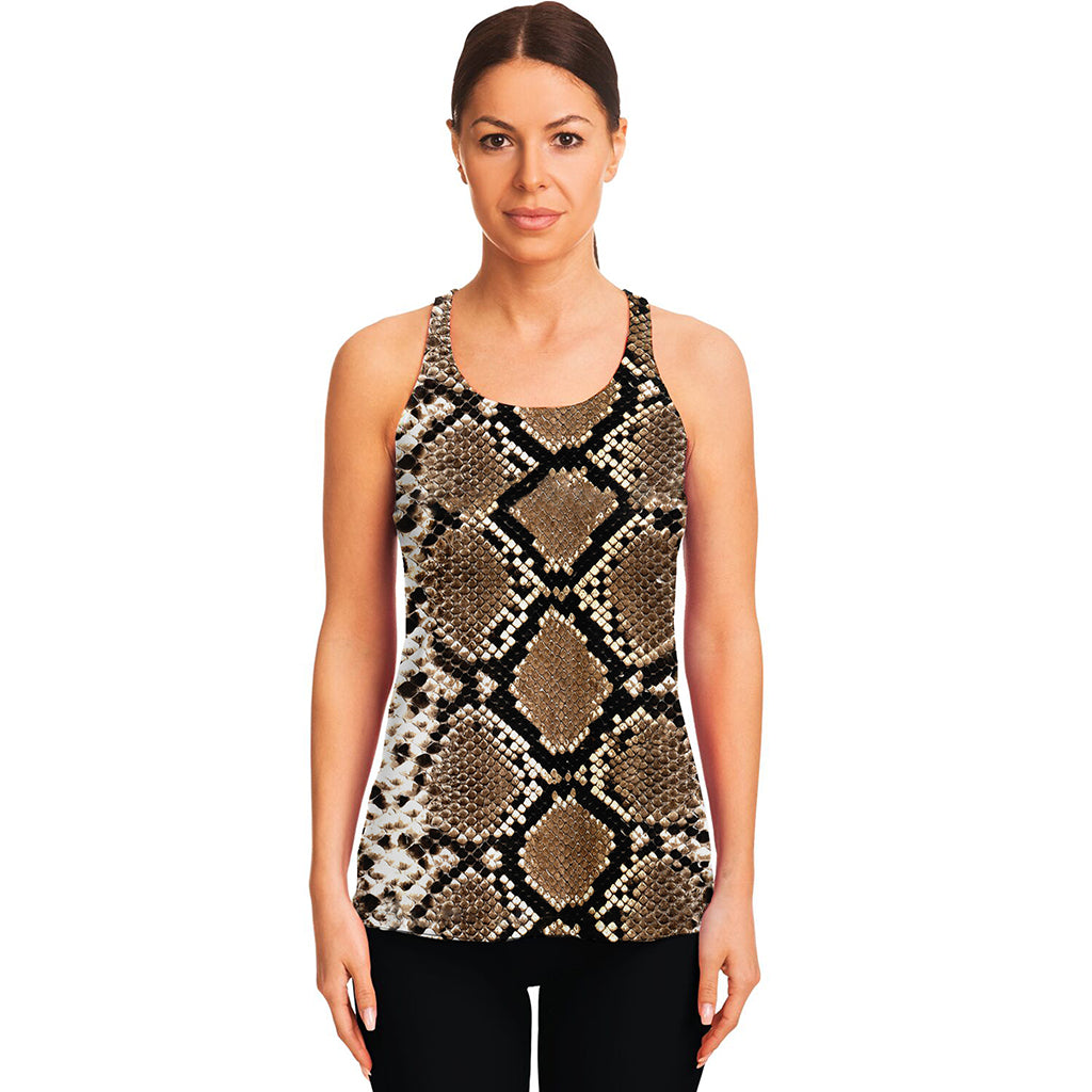 Brown Python Snakeskin Print Women's Racerback Tank Top
