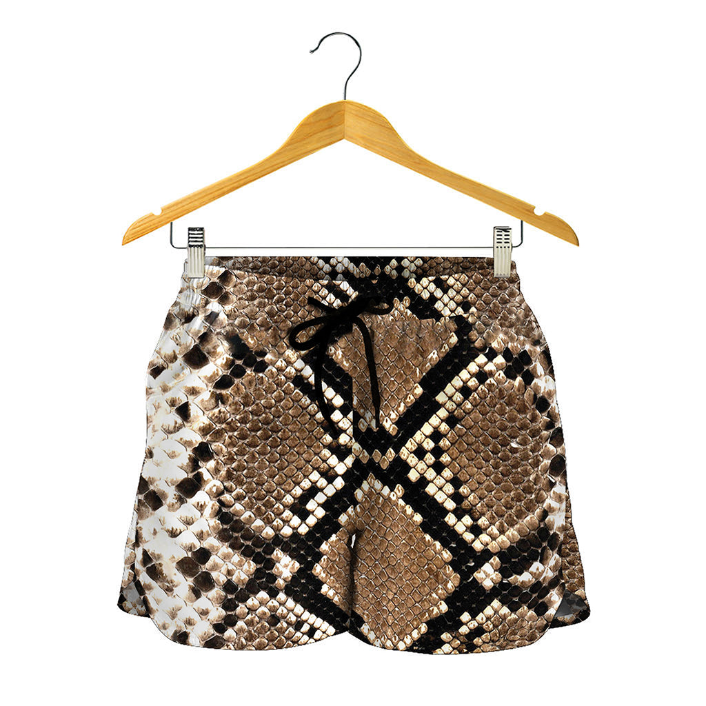 Brown Python Snakeskin Print Women's Shorts