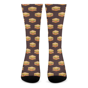 Brown Sandwiches Pattern Print Crew Socks