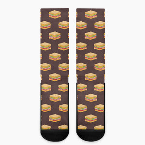 Brown Sandwiches Pattern Print Crew Socks