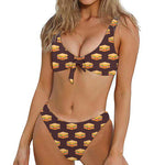 Brown Sandwiches Pattern Print Front Bow Tie Bikini