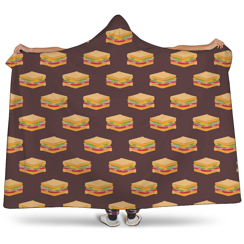Brown Sandwiches Pattern Print Hooded Blanket