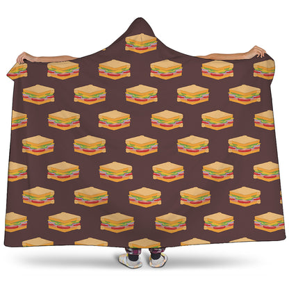 Brown Sandwiches Pattern Print Hooded Blanket