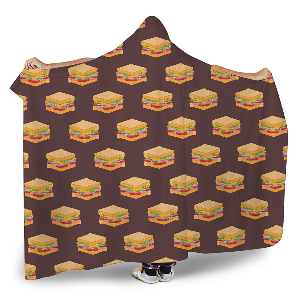 Brown Sandwiches Pattern Print Hooded Blanket