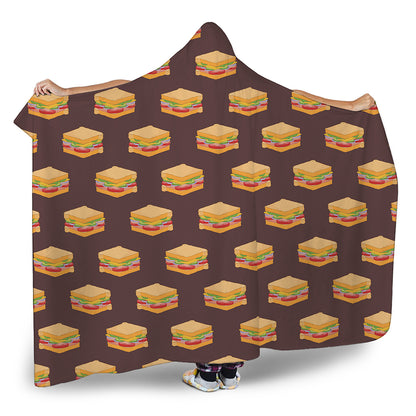 Brown Sandwiches Pattern Print Hooded Blanket