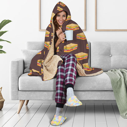 Brown Sandwiches Pattern Print Hooded Blanket