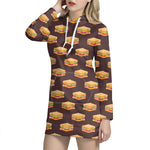 Brown Sandwiches Pattern Print Hoodie Dress
