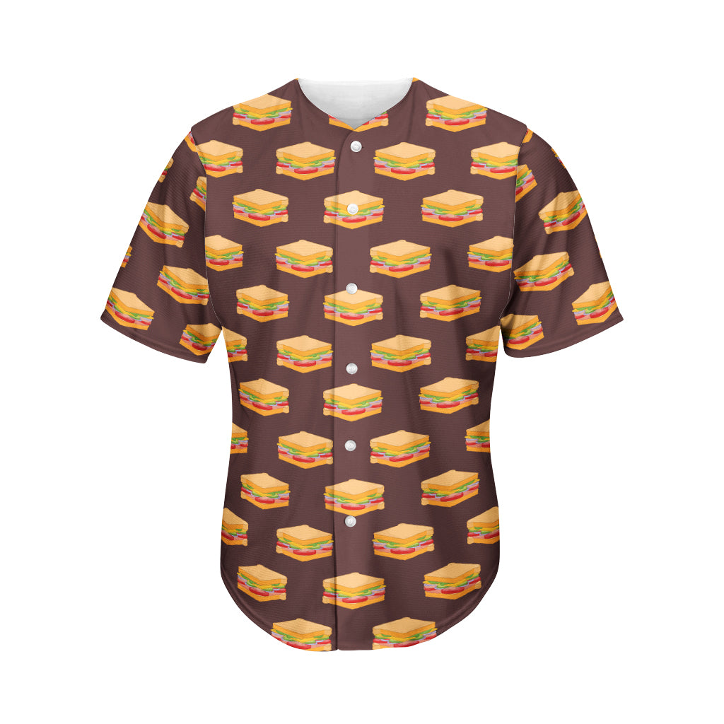 Brown Sandwiches Pattern Print Men's Baseball Jersey