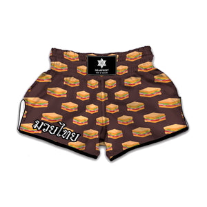 Brown Sandwiches Pattern Print Muay Thai Boxing Shorts