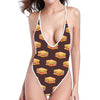 Brown Sandwiches Pattern Print One Piece High Cut Swimsuit