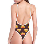 Brown Sandwiches Pattern Print One Piece High Cut Swimsuit