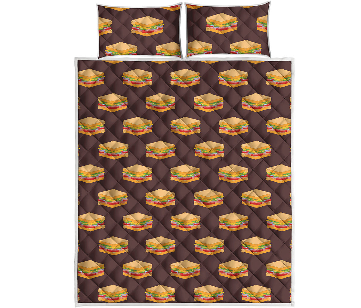 Brown Sandwiches Pattern Print Quilt Bed Set