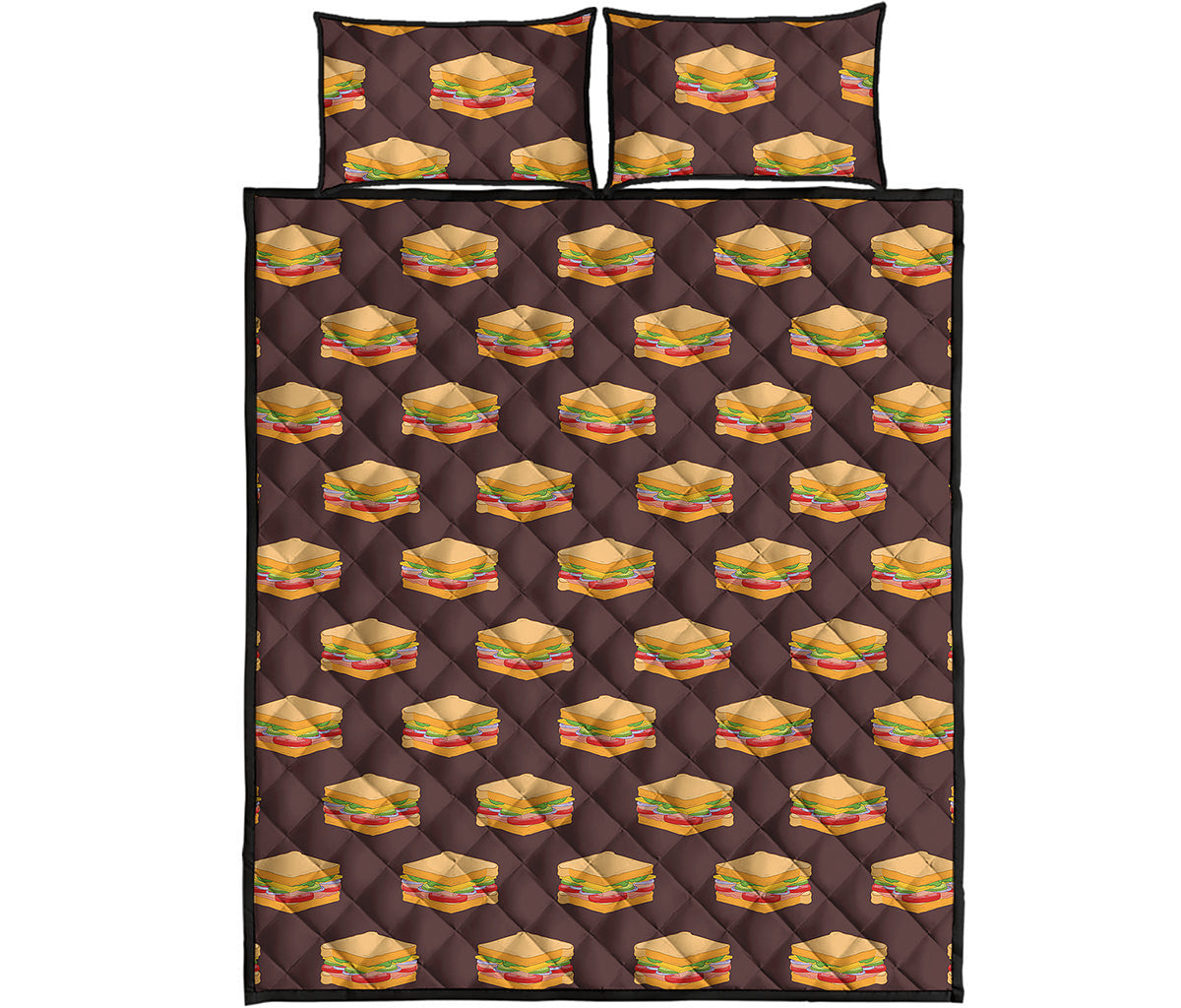 Brown Sandwiches Pattern Print Quilt Bed Set