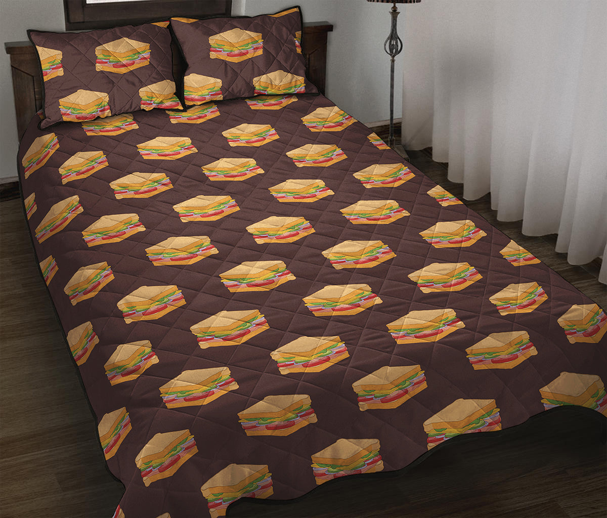 Brown Sandwiches Pattern Print Quilt Bed Set