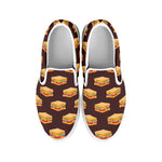 Brown Sandwiches Pattern Print White Slip On Shoes