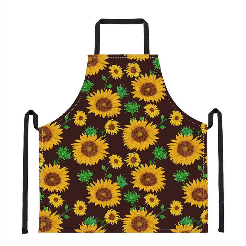 Brown Sunflower Pattern Print Apron