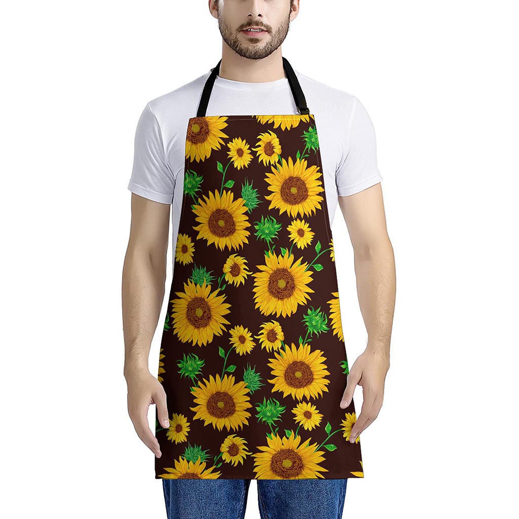 Brown Sunflower Pattern Print Apron