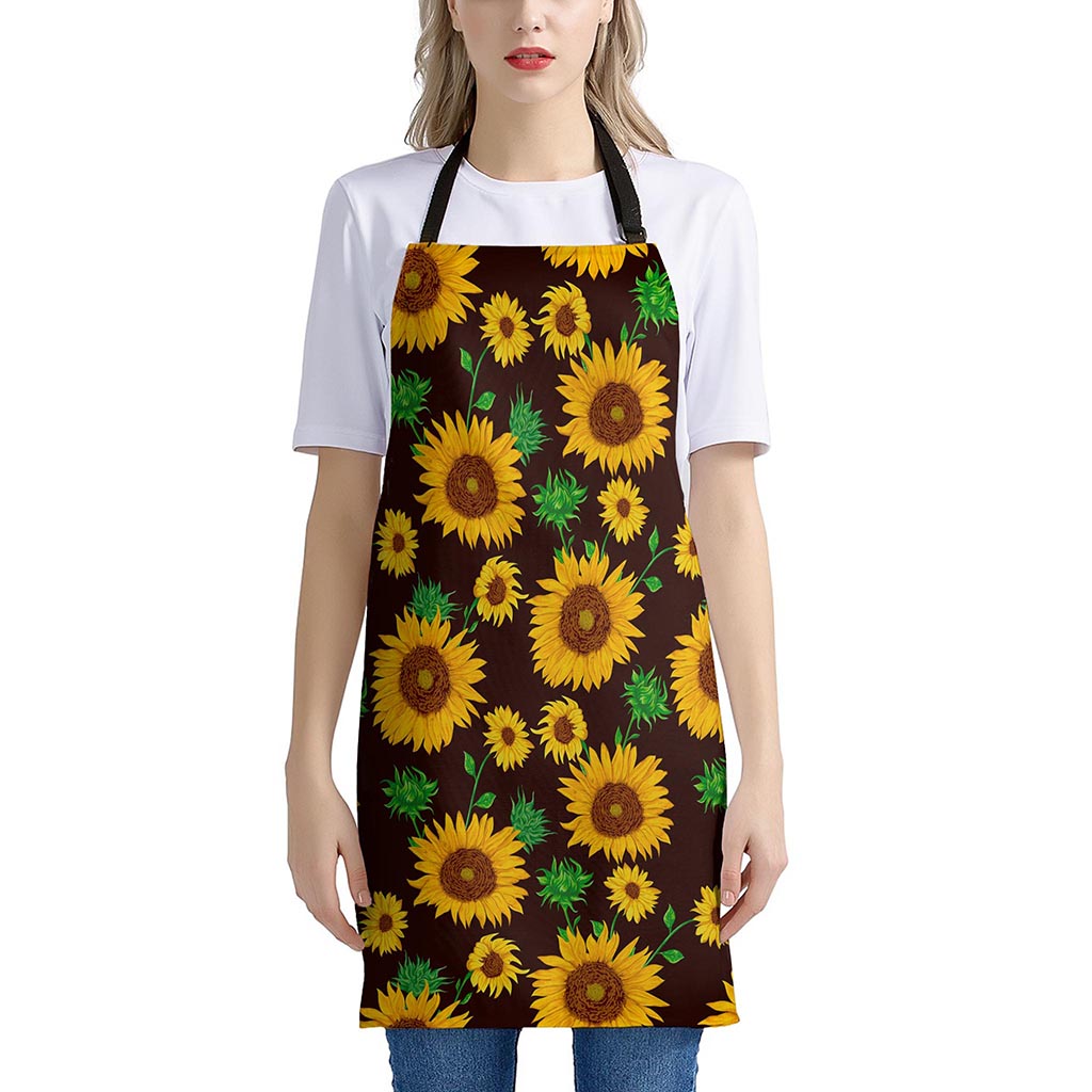 Brown Sunflower Pattern Print Apron