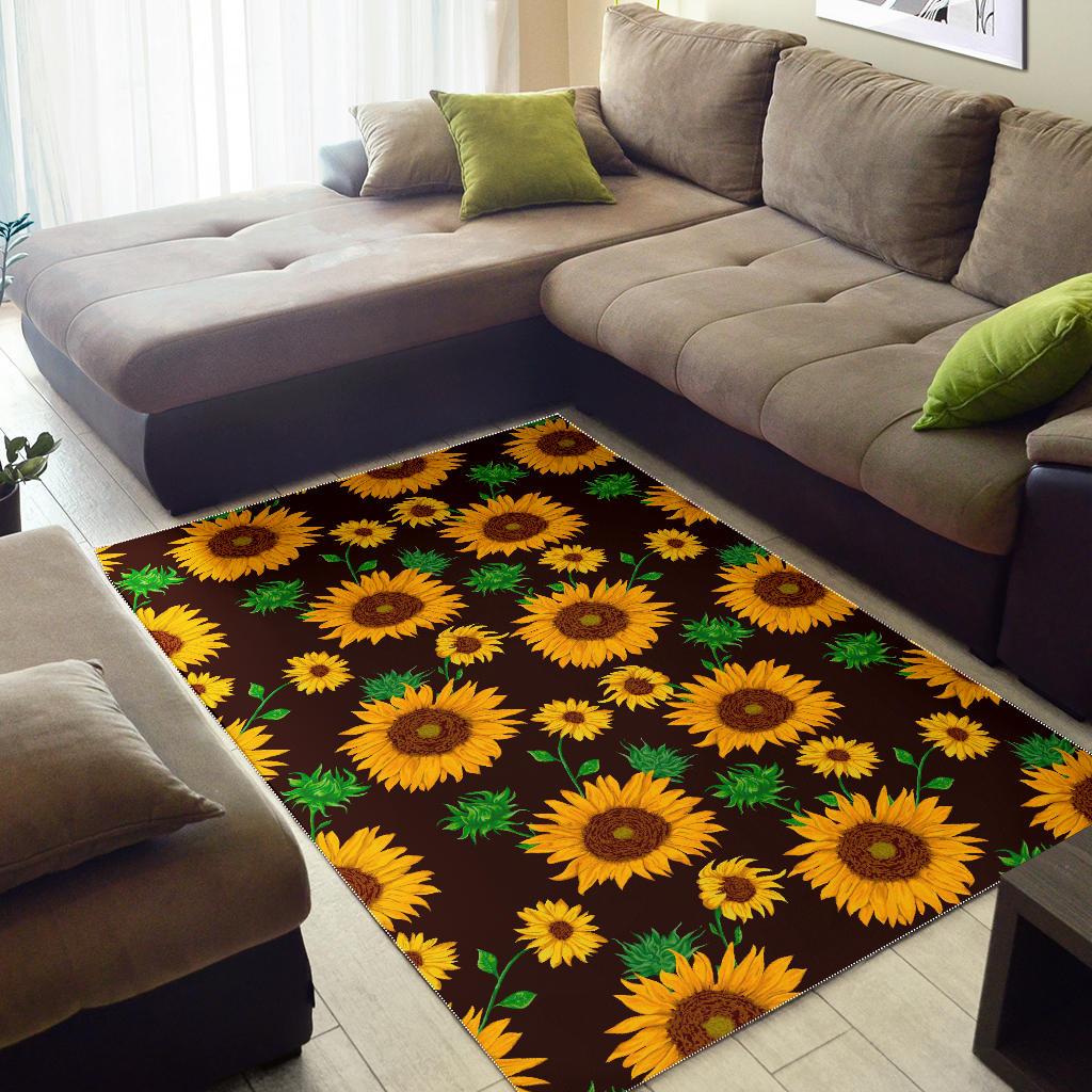 Brown Sunflower Pattern Print Area Rug GearFrost