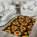 Brown Sunflower Pattern Print Area Rug GearFrost