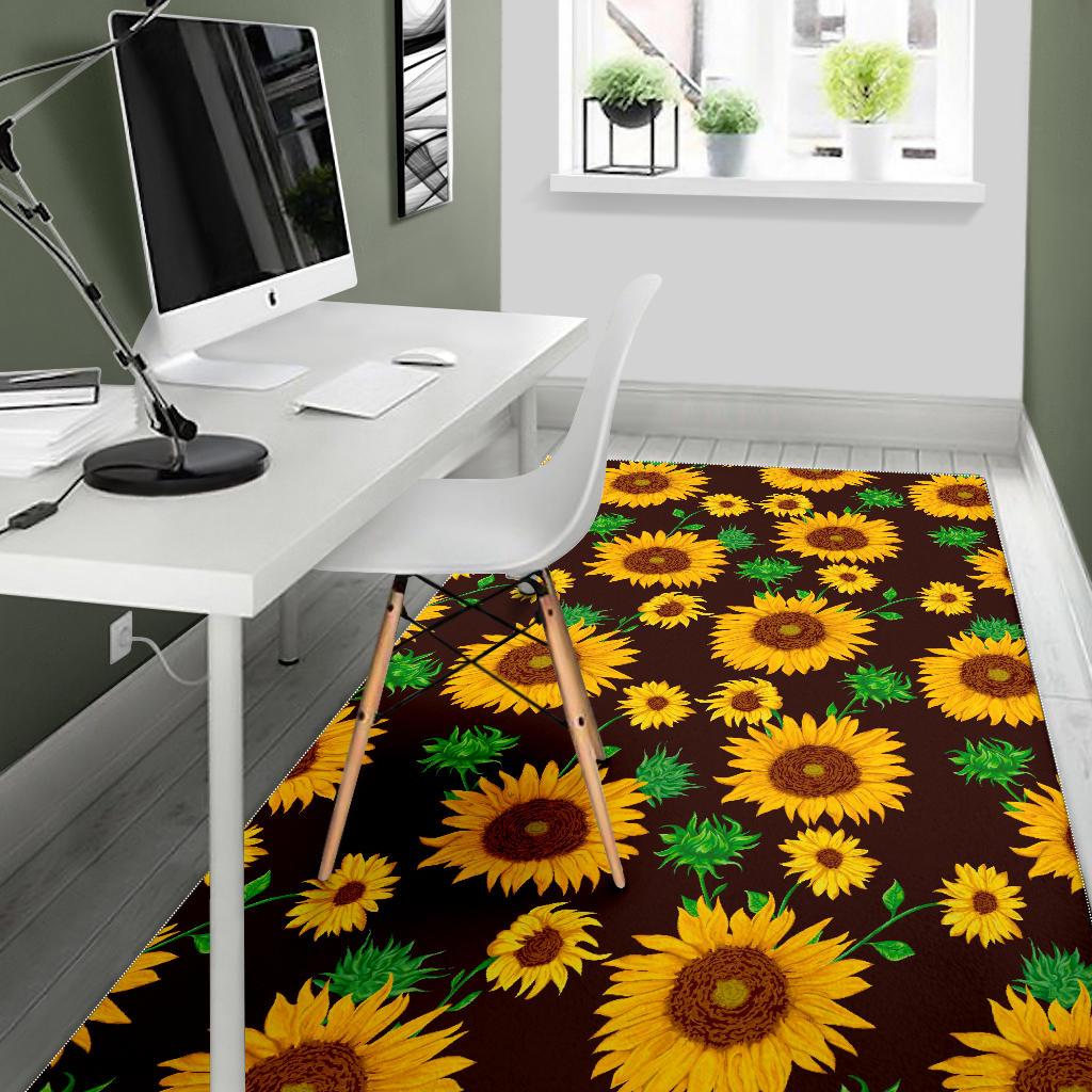 Brown Sunflower Pattern Print Area Rug GearFrost