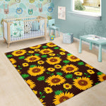 Brown Sunflower Pattern Print Area Rug GearFrost