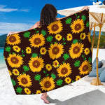 Brown Sunflower Pattern Print Beach Sarong Wrap
