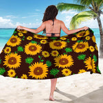 Brown Sunflower Pattern Print Beach Sarong Wrap